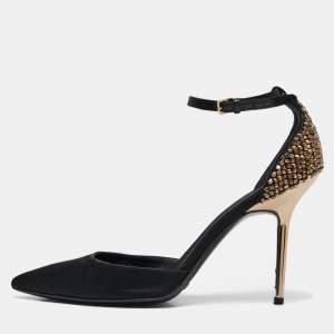 Burberry Black Satin Alanson Embellished Mary Jane Pumps Size 37.5