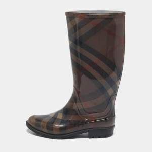 Burberry Brown Nova Check Rubber Rain Boots Size 40