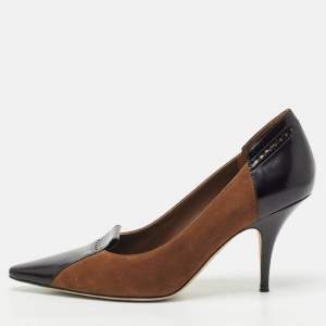 Burberry Brown/Black Suede and Leather Pointed Toe Pumps Size 40.5