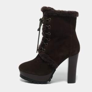 Burberry Brown Shearling and Suede Ankle Length Boots Size 36