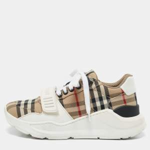 Burberry Multicolor Vintage Check Fabric Low Top Sneakers Size 37