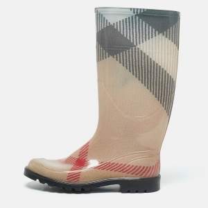 Burberry Beige House Check Rubber Rain Boots Size 39