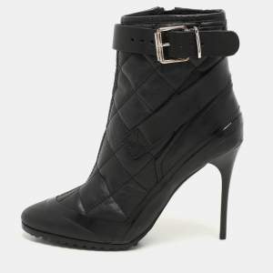 Burberry Black Quilted Leather Brit Beverly Ankle Booties Size 37