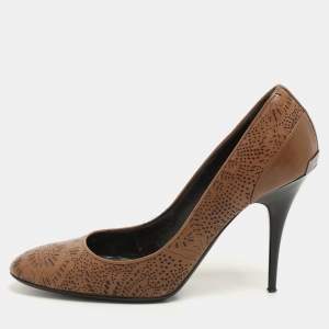 Burberry Brown Leather Laser Cut Pumps Size 39