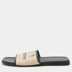 Burberry Beige Canvas Carolyn Logo Flat Slide Sandals Size 39