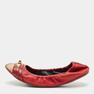 Burberry Tricolor Leather and House Check Canvas Buckle Detail Scrunch Ballet Flats Size 38