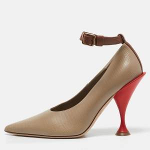 Burberry Brown Textured Leather Ankle Strap Pumps Size 40