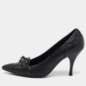 Burberry Black Quilted Leather Buckle Detail Pointed Toe Pumps Size 36