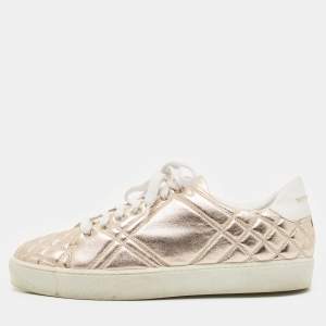 Burberry Metallic Pink Quilted Leather Westford Low Top Sneakers Size 40