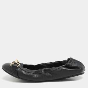 Burberry Black Leather Scrunch Ballet Flats Size 36