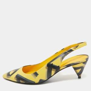 Burberry Yellow/Black Printed Leather Morson Slingback Pumps Size 41