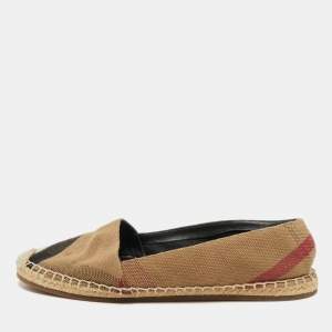 Burberry Brown/Beige House Check Canvas Espadrille Flats Size 37