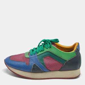 Pre Owned Burberry Multicolor Leather And Mesh Lace Up Sneakers Size 39