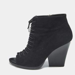 Pre Owned Burberry Black Suede Peep Toe Lace Up Booties Size 39
