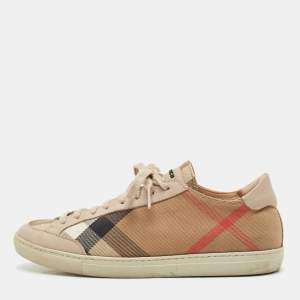 Burberry Beige Nova Check Canvas and Leather Low Top Sneakers Size 36