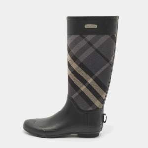 Burberry Multicolor Canvas and Rubber Clemence Rain Boots Size 39