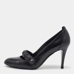 Pre Owned Burberry Black Leather Embellished Mary Jane Pumps Size 38