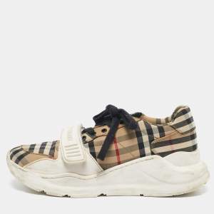 Pre Owned Burberry Multicolor Vintage Check Fabric and Rubber Velcro Low Top Sneakers Size 37