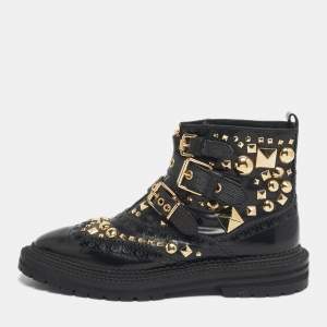 مملوكة مسبقًا Burberry Black Leather Everdon Ankle Length Boots Size 40