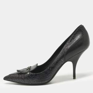 Pre Owned Burberry Black/Purple Leather Fringe Slip On Pumps Size 41