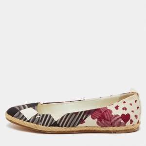 Pre Owned Burberry Multicolor Heart Check Print Canvas Espadrille Flats Size 38