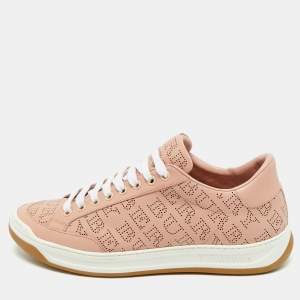 Pre Owned Burberry Pink Perforated Leather Timsbury Sneakers Size 41