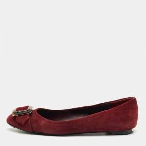 Pre Owned Burberry Burgundy Suede Keswick Buckle Ballet Flats Size 39