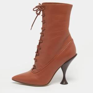 Pre Owned Burberry Tan Leather Lace Up Ankle Length Boots Size 36
