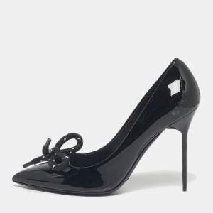 Pre Owned Burberry Black Patent Leather Finsbury Bow Pumps Size 40