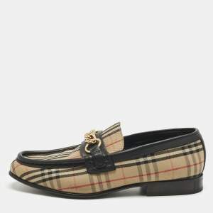 Pre Owned Burberry Beige/Black Nova Check Canvas and Leather Moorley Chain Loafers Size 37
