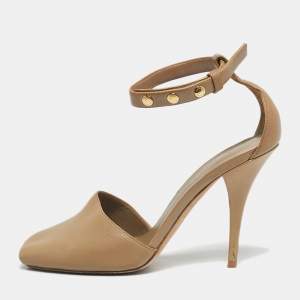 Pre Owned Burberry Beige Leather Ankle Strap Pumps Size 37