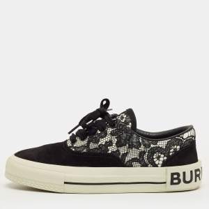 Pre Owned Burberry Black/White Lace and Suede Skate Sneakers Size 36.5