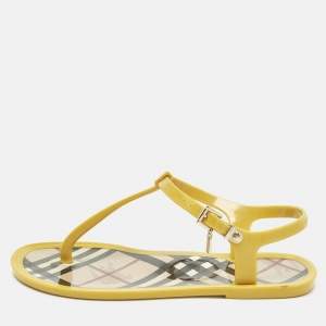 Pre Owned Burberry Size 38 Yellow Jelly Thong Flat Sandals