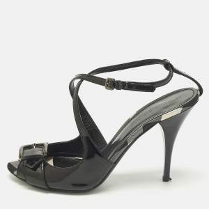 Pre Owned Burberry Size 41 Black Patent Leather Buckle Detail Strap Sandals