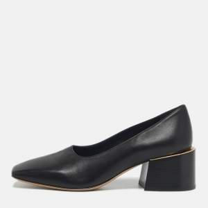 مملوكة مسبقًا Burberry Size 35.5 Black Leather Square Toe Block Heel Pumps