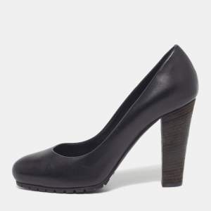 Pre Owned Burberry Size 37.5 Black Leather Platform Pumps