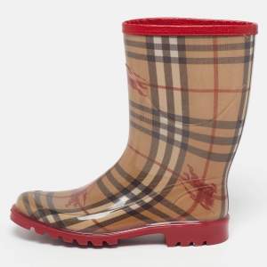 Pre Owned Burberry Haymarket Size 38 Brown Leather and PVC Rain Boots