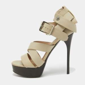 Burberry Prorsum Grey Leather Strappy Platform Sandals Size 37