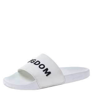 Burberry White Rubber And Black Kingdom Motif Slip On Slides Size 43