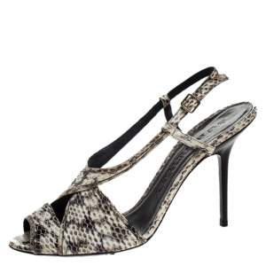 Burberry Cream/Black Python Effect Leather Criss Cross Slingback Sandals Size 41