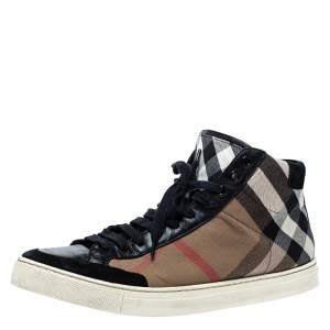 Burberry Black/Beige Check Canvas Painton High Top  Sneakers Size 43