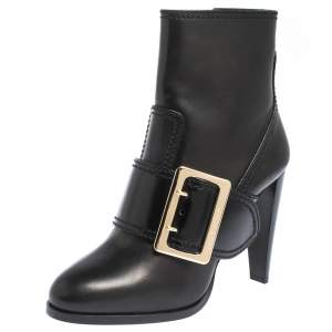 Pre Owned Burberry Black Leather Buckle Ankle Booties Size 39