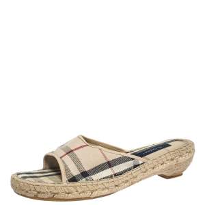 Pre Owned Burberry Beige Nova Check Canvas Espadrille Open Toe Sandals Size 40