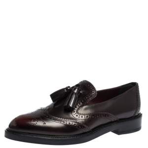 Burberry Burgundy Brogue Leather Tassel Detail Loafers Size 37
