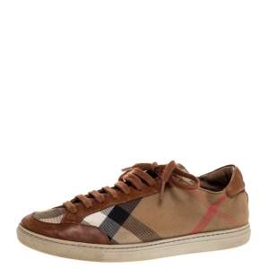 Pre Owned Burberry Multicolor Canvas and Leather Low Top Lace Up Sneakers Size 37