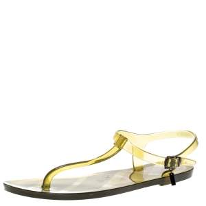 Pre Owned Burberry Green And Check Jelly Thong Sandals Size 41