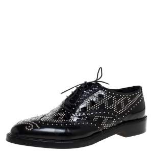 Pre Owned Burberry Black Patent Brogue Studded Lace Up Oxfords Size 40