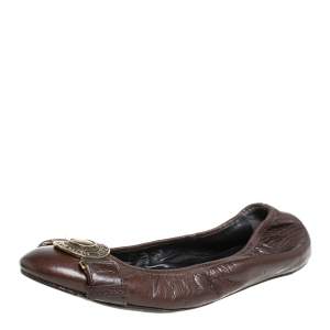 Burberry Brown Leather Embellished Ballet Flats Size 39