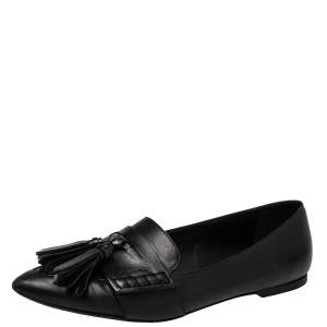 Burberry Black Leather Coledale Tassel Pointed Toe Penny Loafers Size 40