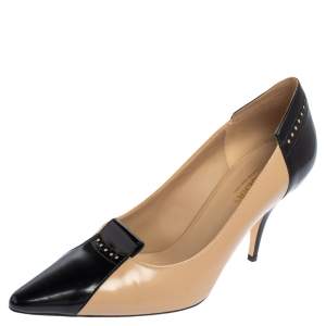 Pre Owned Burberry Beige/Black Brogue Patent and Leather Eldmon Pumps Size 38.5